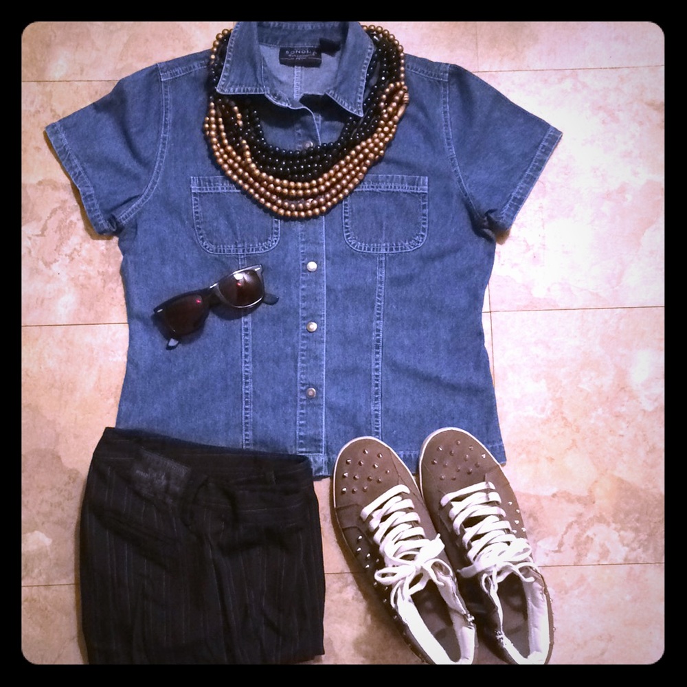 Sonoma Jean Denim Snap Front S/S Shirt 100% Cotton